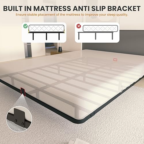 Miniatura 7 de Marco de cama flotante de tamaño Queen con luces LED inteligentes, marco de cama flotante de plataforma de metal resistente, no necesita somier,