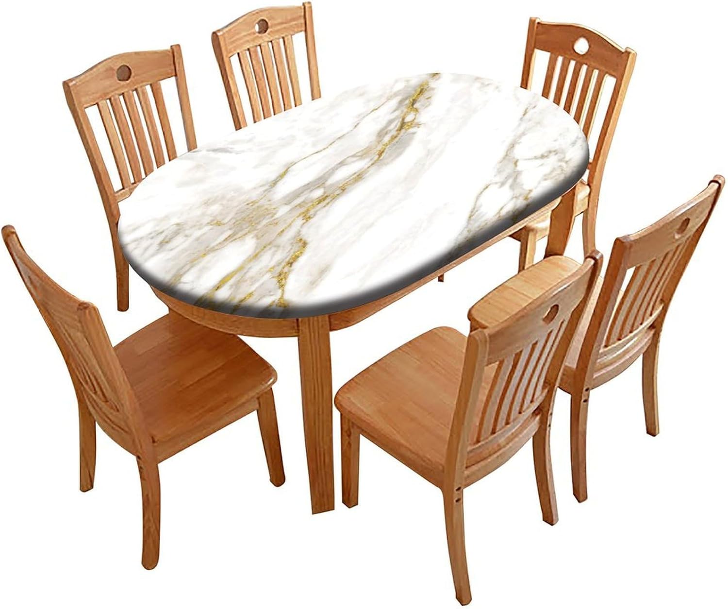 Happy Easter Day Elastic Edge Table Cover, Rabbits Spring Flowers Bunny Oval Fitted Tablecloth for Outdoor Picnic Camping and Indoor Kitchen Dining Party, 42" X 60"