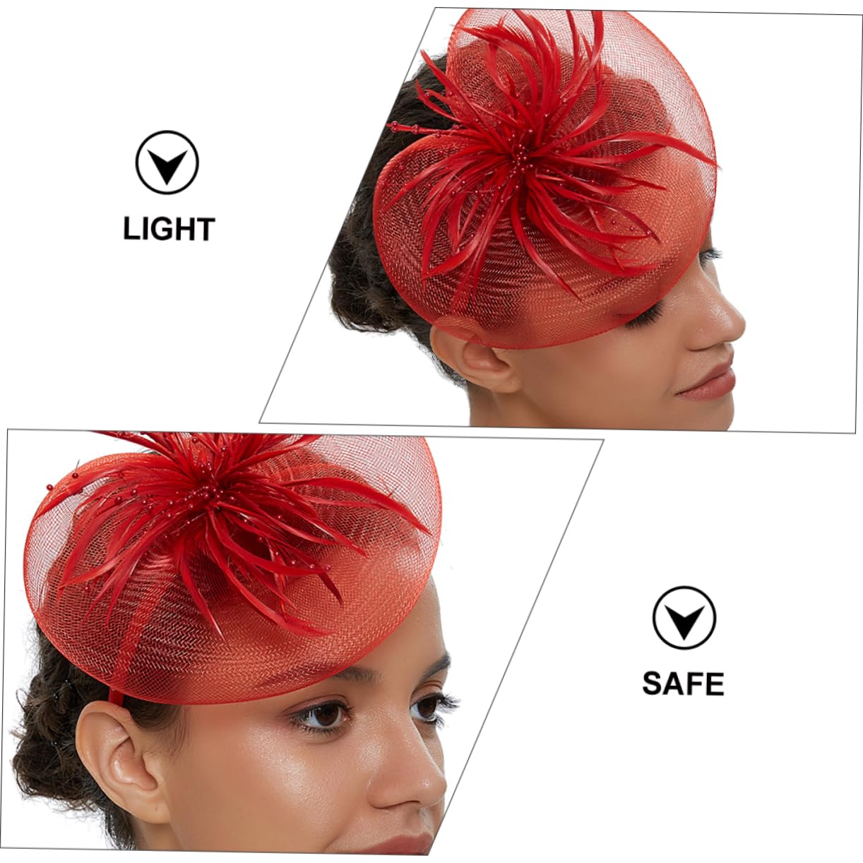 DOITOOL 3stücke Eleganter Feder Fascinator Haarreif Mit Netz Und Schleife Für Hochzeiten Partys Und Besondere Anlässe Rotes Haarschmuck-Accessoire