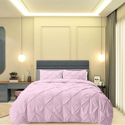 Miniatura 9 de Juego de funda de edredón plisada de 3 piezas con cierre de cremallera, lujosamente suave, 100% algodón con pliegues texturizados y lazos en las