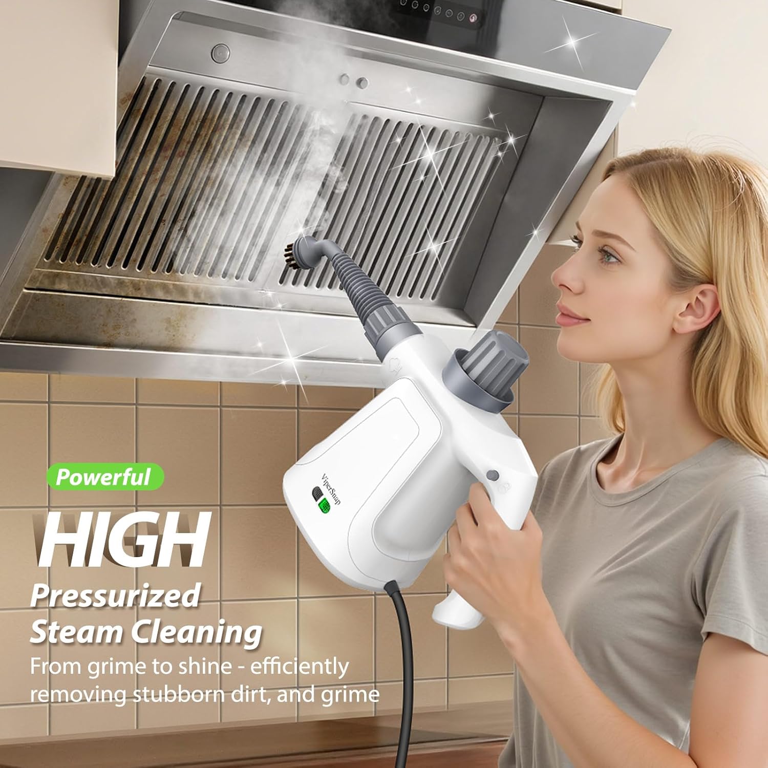 Steam Cleaner Handheld, 1300W High Pressure Natural Steamer with 450ml Large Tank & Hands-Free Lock, 14-Piece Steam Cleaner Pro Toolkit for Home, Kitchen, Car, Tile, Grout, Grill & Upholstery