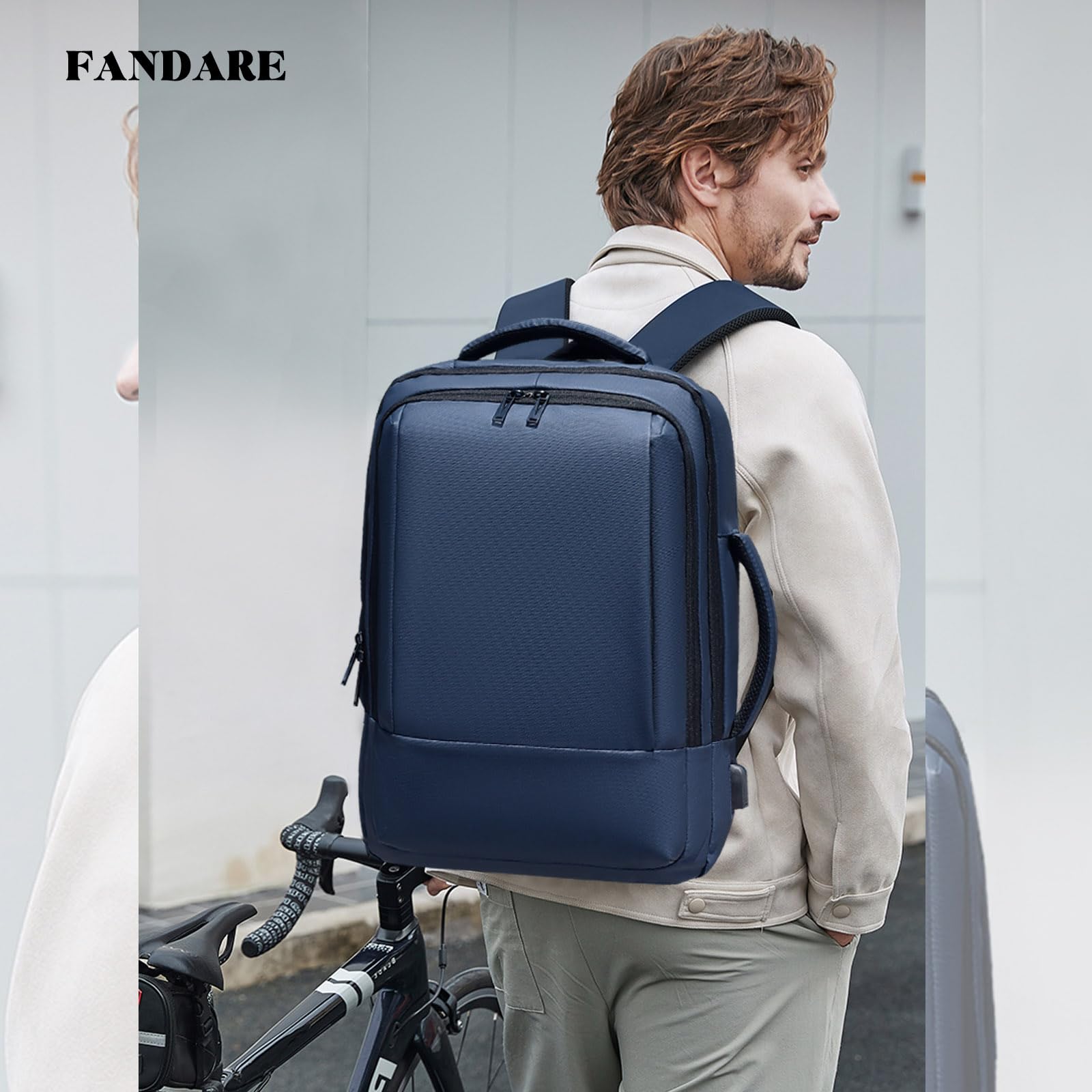 FANDARE Mochilas Escolares Mochila Universidad Mochila Portatil Mochila Hombre Casual Mochila Hombre Trabajo Mochilas Instituto Expandible Bolsas Organizadoras Película PU Impermeable Backpack Azul