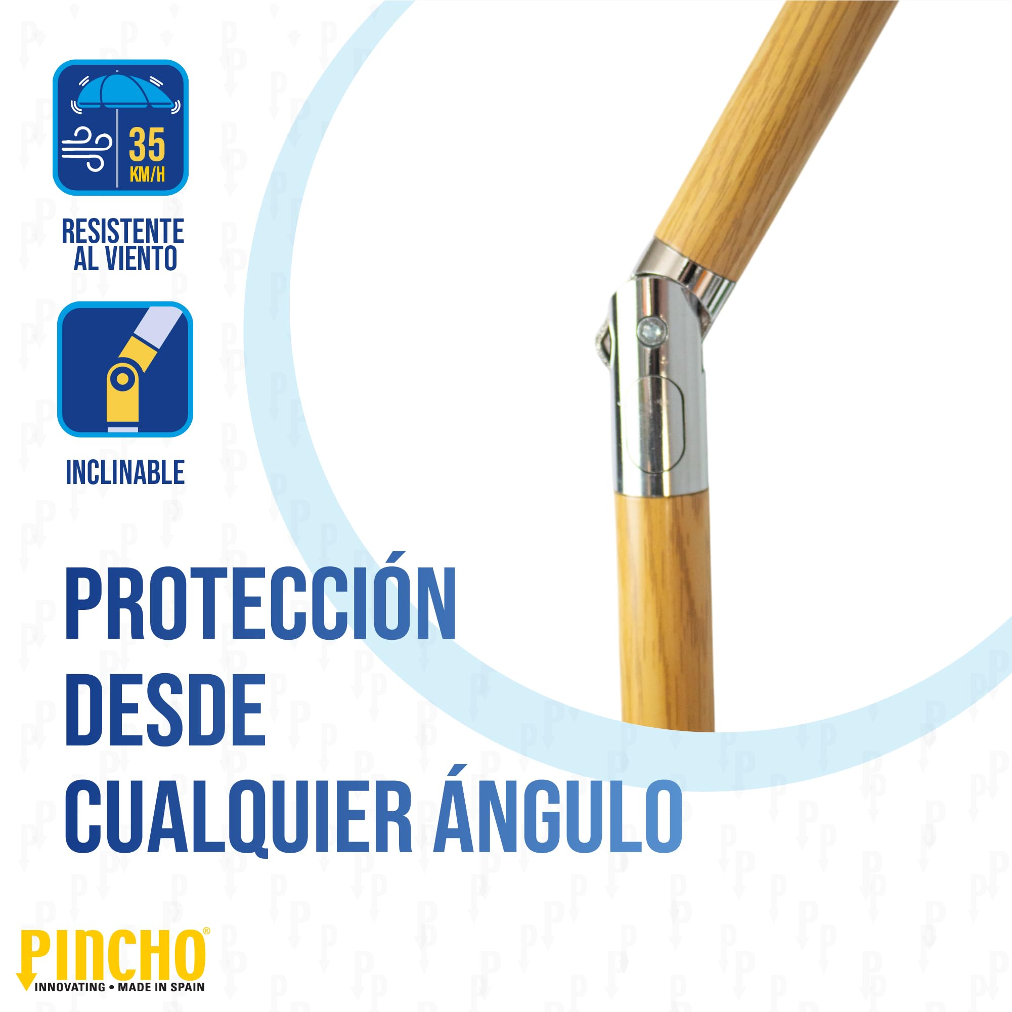 Pincho Grand parasol de plage anti-vent avec protection UV50+, tube en aluminium et 8 baleines en fibre de verre, inclinable avec fenêtre supérieure, embout en aluminium
