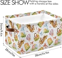 Vista 4 de senya Cesta de almacenamiento de Pascua con asas, huevos de conejo de Pascua en acuarela, grande, plegable, de tela, plegable, bolsa organizadora