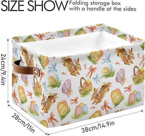 Miniatura 4 de senya Cesta de almacenamiento de Pascua con asas, huevos de conejo de Pascua en acuarela, grande, plegable, de tela, plegable, bolsa organizadora