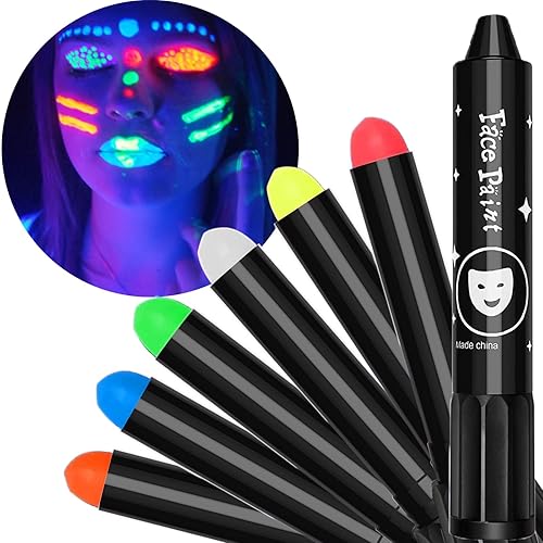SayingArt - Pintura facial brillante, de 2 vías, neón que brilla consin luz negra, kit de pintura facial para niños, no tóxica reactiva al agua que