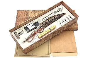 Elegant Antique Two-Color Feather Pen Writing Set with Calligraphy Ink and Envelopes