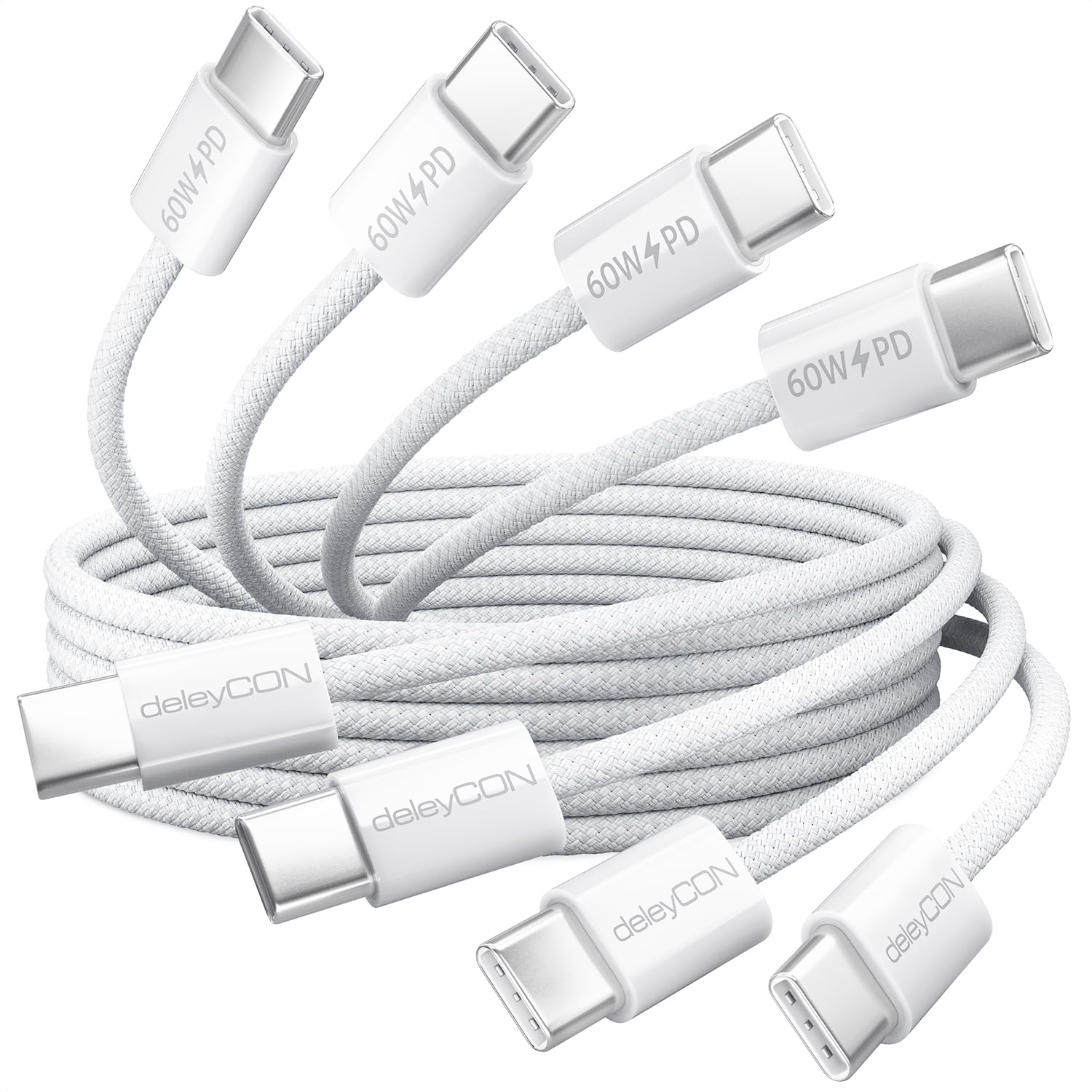deleyCON 60W USB C Cable Set [4er Pack, 0,5M 1M 2M 3,0M] PD 3.0 USB-C a C Carga Rápida para iPhone 17 16 Pro Max Air Galaxy S26 S25 A56 A17 A26 iPad MacBook Xiaomi Switch PS5