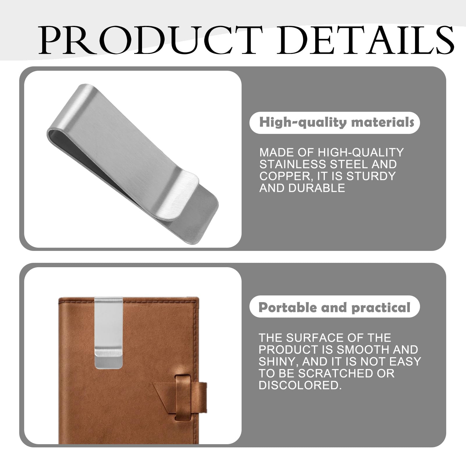 8 PCS Geldklammer, 52 x 20 x 8 mm, Geldscheinklammer Tragbare, Geldklammer Herren aus Edelstahl, Schlanke Money Clip Geldscheinklammer und Geldclip Herren für Geldscheine, Karten und Dokumente