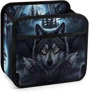 Spacious Hanging Auto Seat Organizer with Ventilated Mesh Pockets for Wet Wipes and Baby Supplies, Full Moon Wolf
