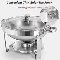 Vista 6 de Platos de roce para bufé, paquete de 4 platos redondos plateados de 5 cuartos de galón de acero inoxidable con soporte de tapa de vidrio