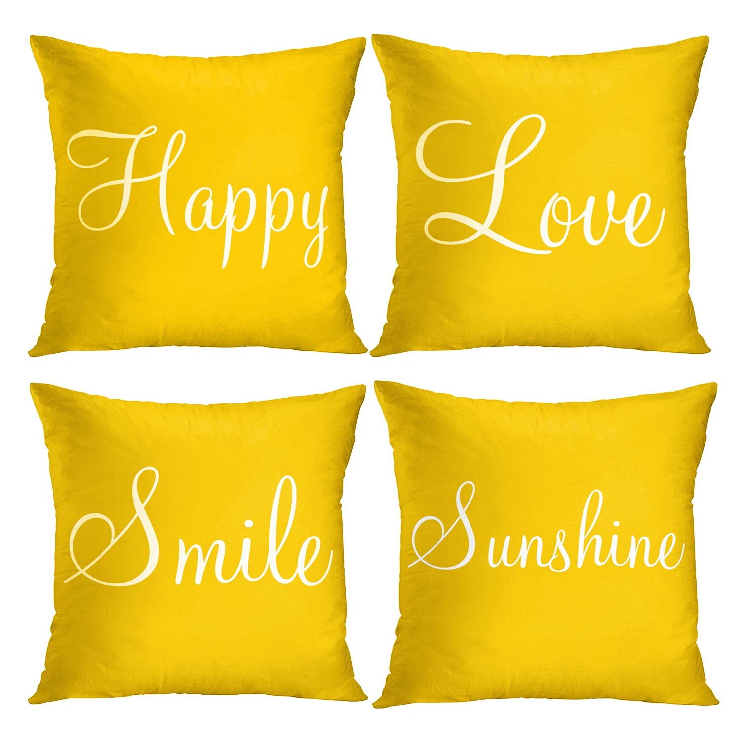 Housses de coussin jaune 50,8x50,8 cm fourrure taies oreiller extérieur motif soleil et sourire
