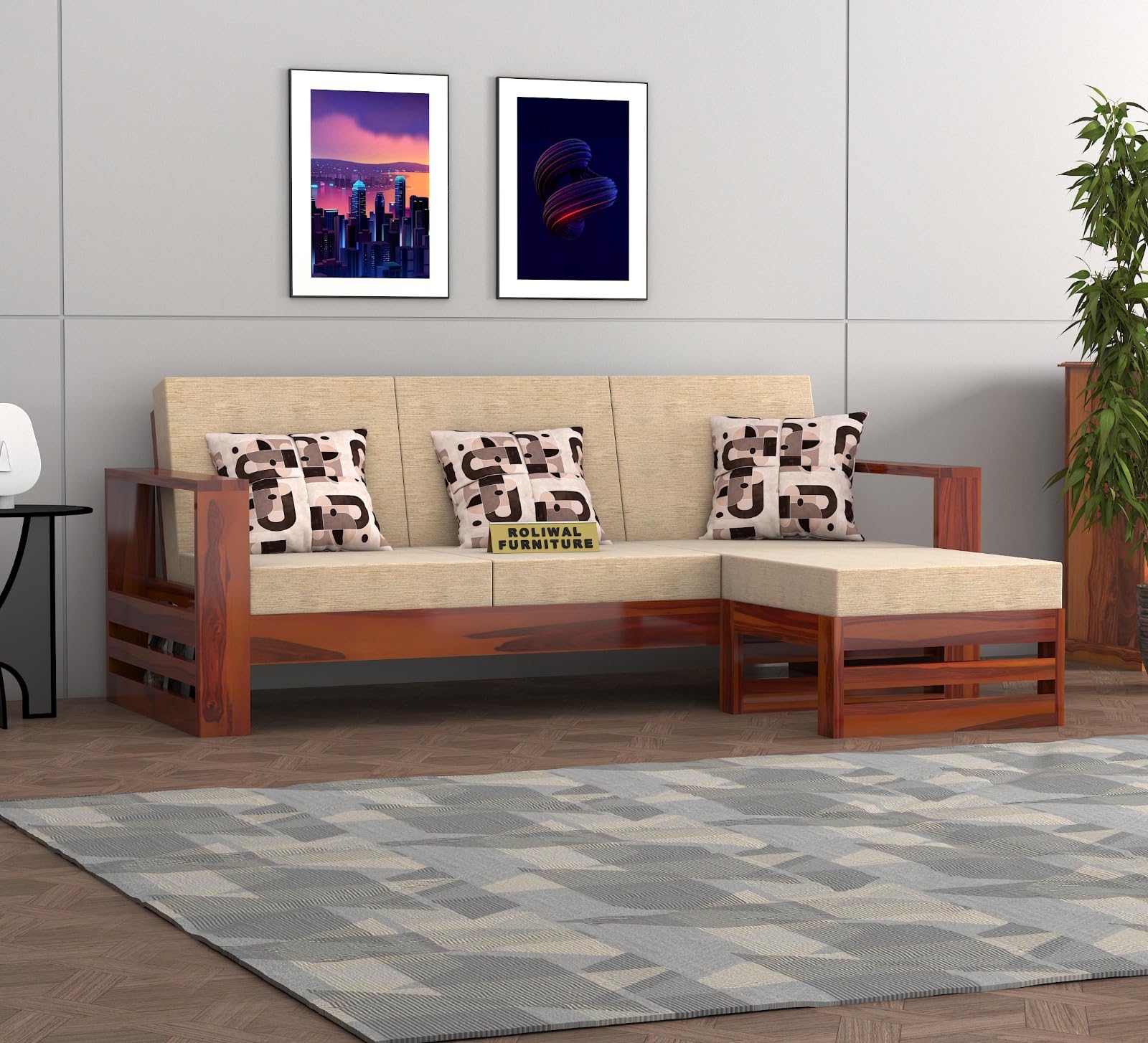 Roliwal Furniture Sheesham Wooden 4 Seater Sofa Set for Living Room | Solid Wood L-Shape Sofa with Newspaper Holder for Home & Office | Rosewood Sofa Without Small Pillow (Honey, 4 Seater)-image-29