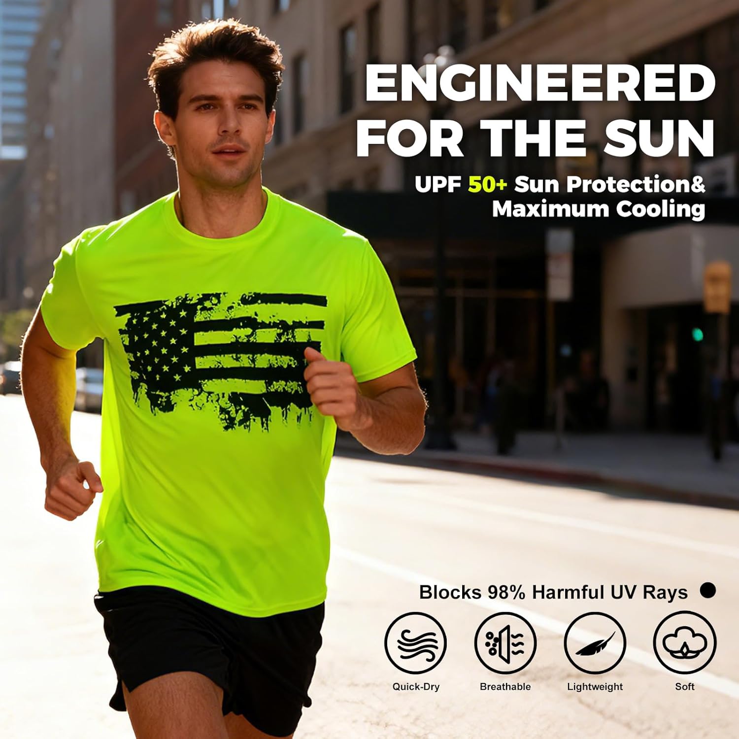 Men's High Visibility Safety T Shirts,UPF 50+ Sun Protection Construction Work Shirt American Patriotic Crewneck Tee