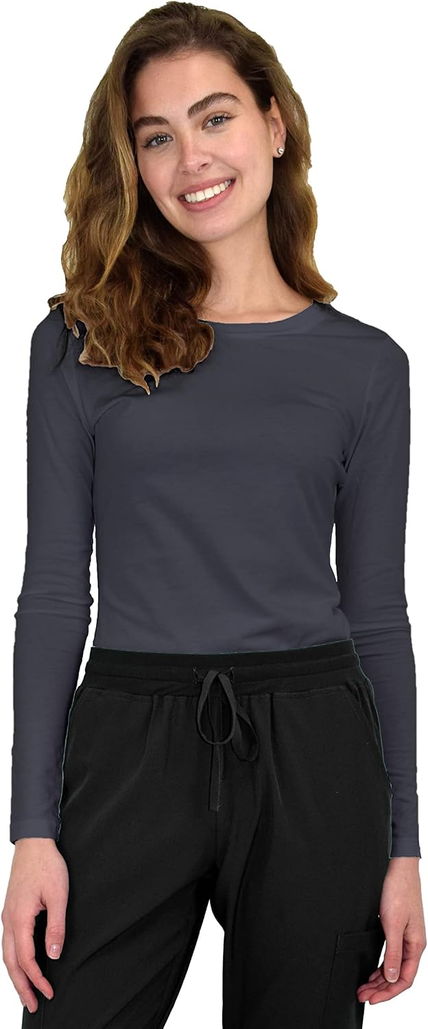 Green Town Scrubs for Women - Long Sleeve Underscrub Tee Shirt, Super Soft, Stretch Fabric, Lightweight, Easy Care