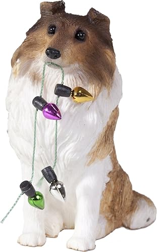 Sandicast Sable Collie Holding - Adorno navideño con luces navideñas