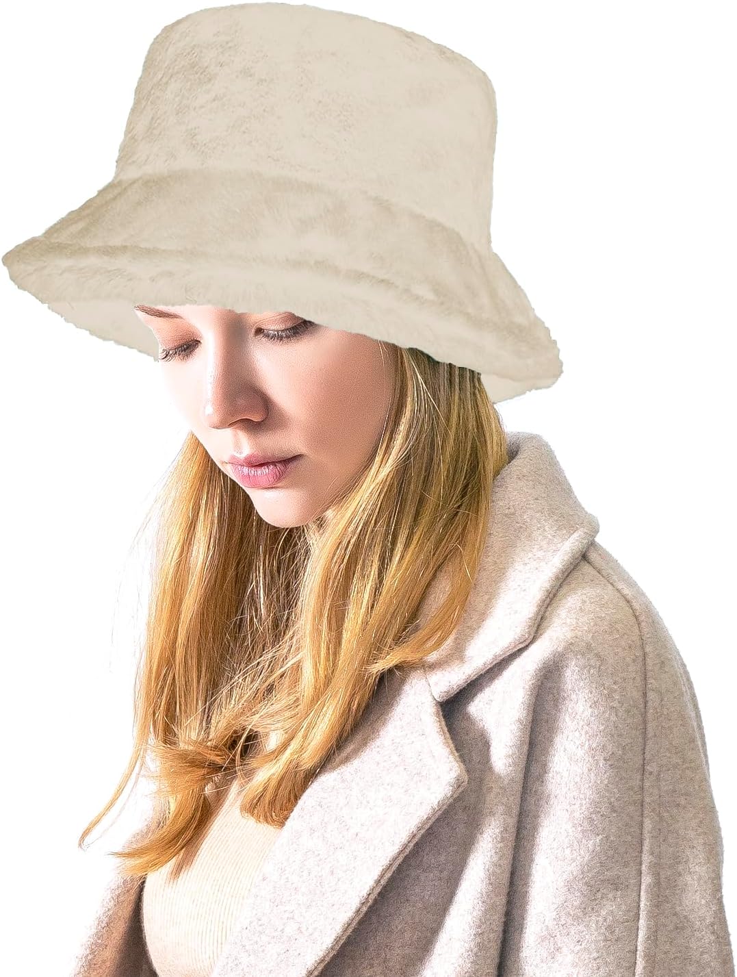 Women Plush Fluffy Bucket Hat Warm Lining Winter Faux Fur Cozy Wide Brim Winter - Image 2