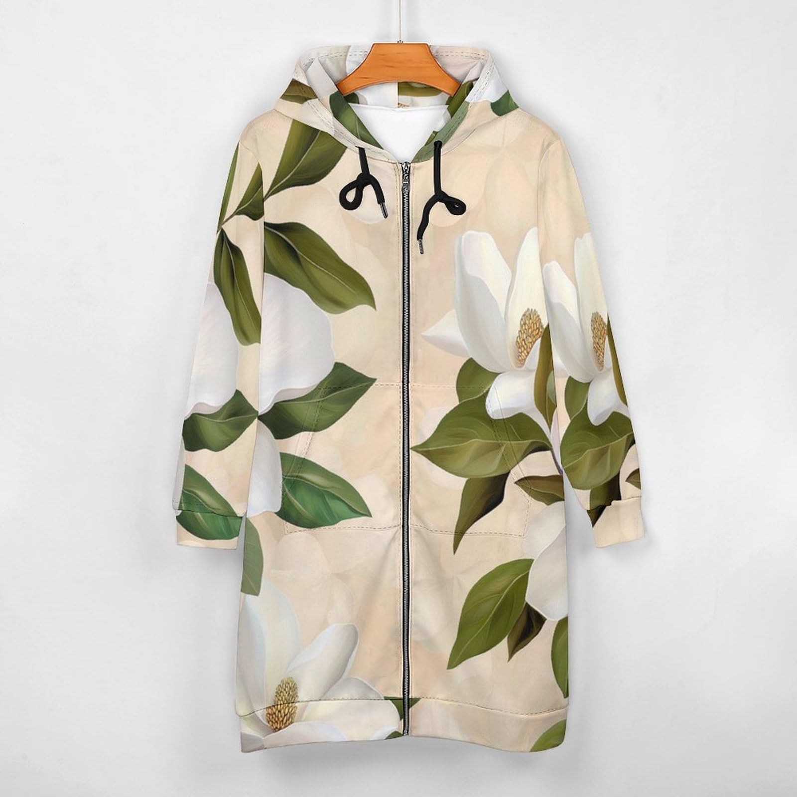 Felpa Donna con Zip Felpe Sportiva con Tasche E Cappuccio Magnolia Bianca Morbida Invernale Giacca Regolabile Confortevole per Uso Quotidiano Casual
