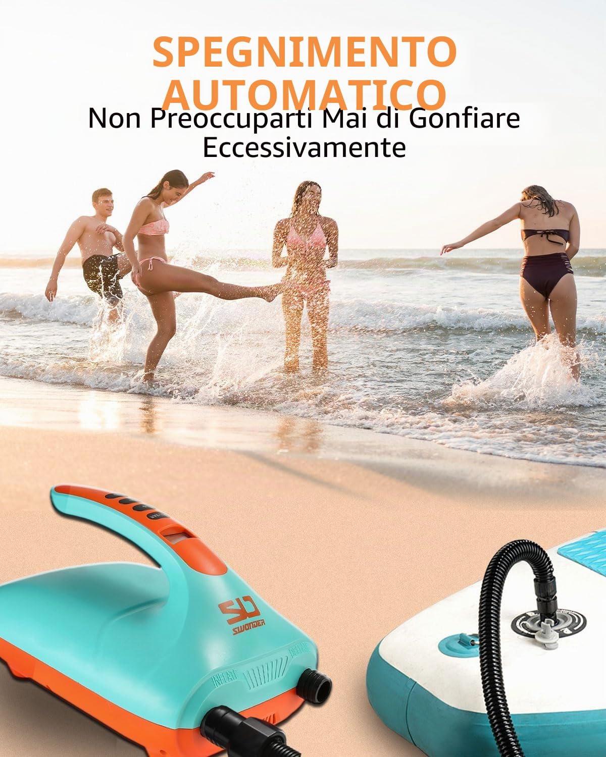 Swonder SUP Pompa elettrica 20PSI ad alta pressione pompa ad aria elettrica con inflazione intelligente a due stadi, supporta 3 SUP in fila, buona per paddle board barche kayak