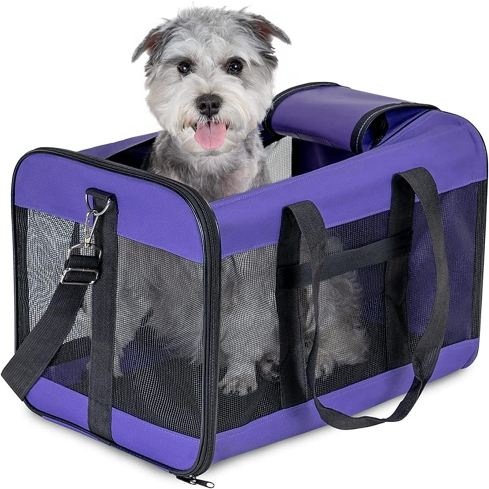Transportin Gato Perro Pequeño, Bolsa Transporte Mascotas Transportin Gato Plegable Transpirable Duradera Bolsa de Transporte para Cachorros y Gatitos, Viaje, Paseo (48x32x32CM,Morado)