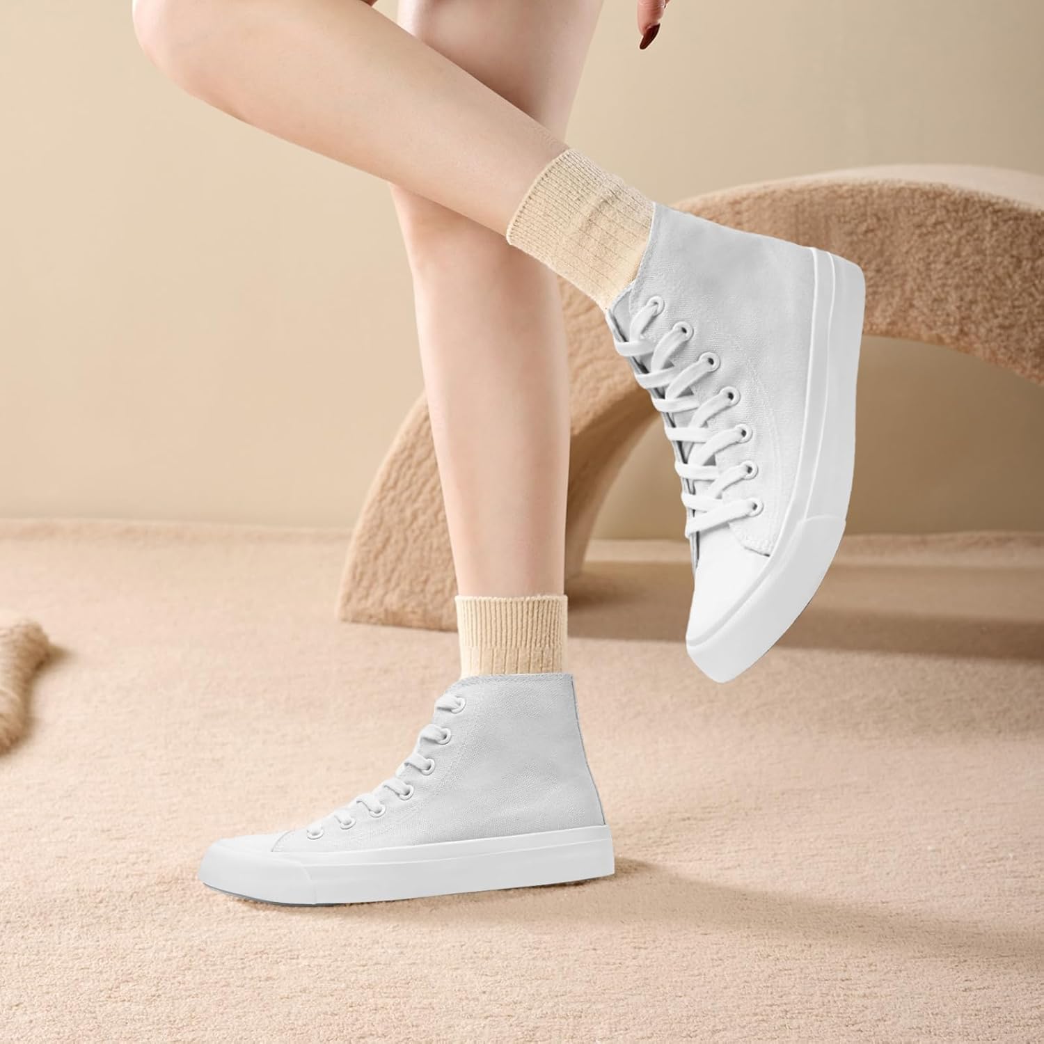 rosyclo Canvas Shoes for Women and Men, High Top Canvas Sneakers Fashion Lace Up Comfortable Womens Classic Casual Tennis Walking Shoes - Image 2