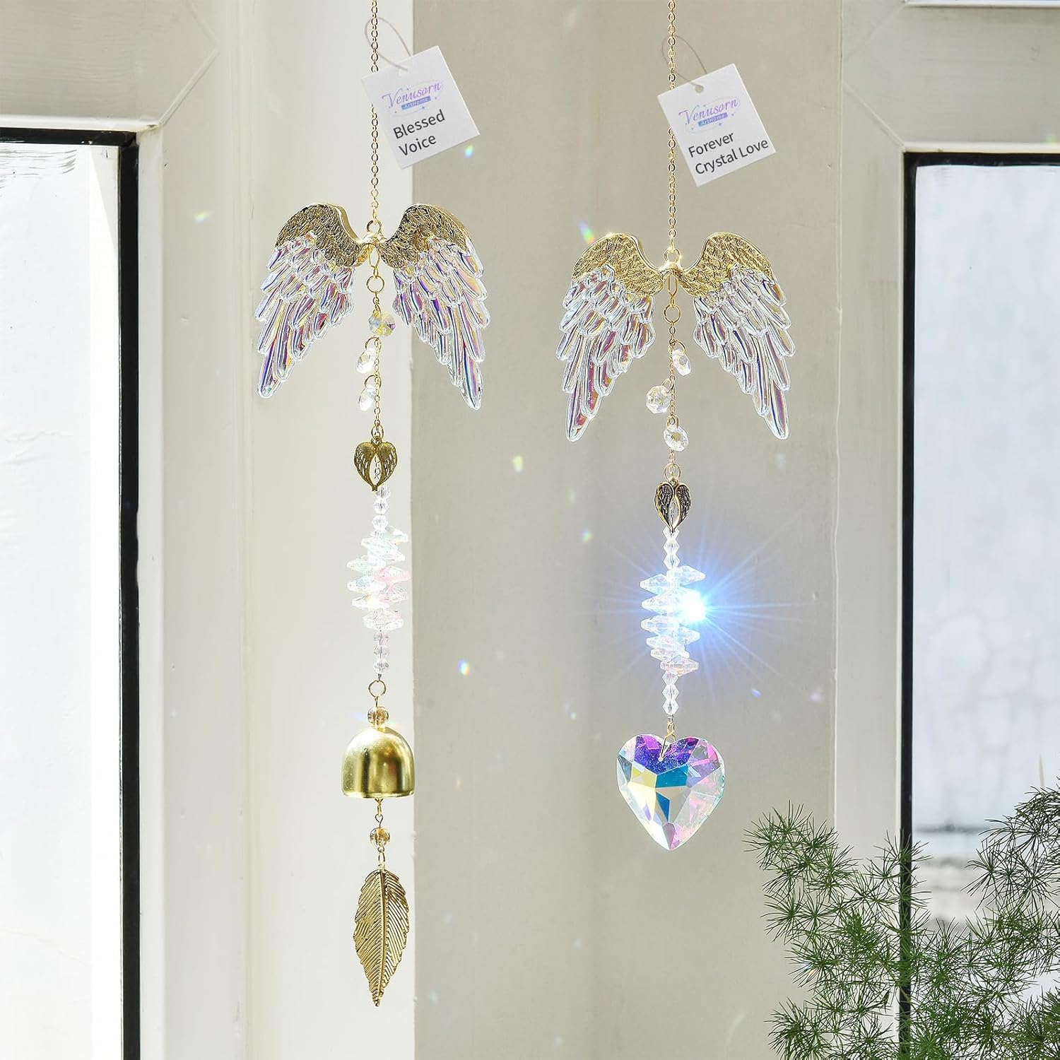 Angel Wings Made of Crystal, Gold-Tone Sunlight Catcher, Multi-Layer Prisms, Elegant Hanging Decor for Home, Wedding, or Memorial Space (Forever Crystal Love) - Image 5