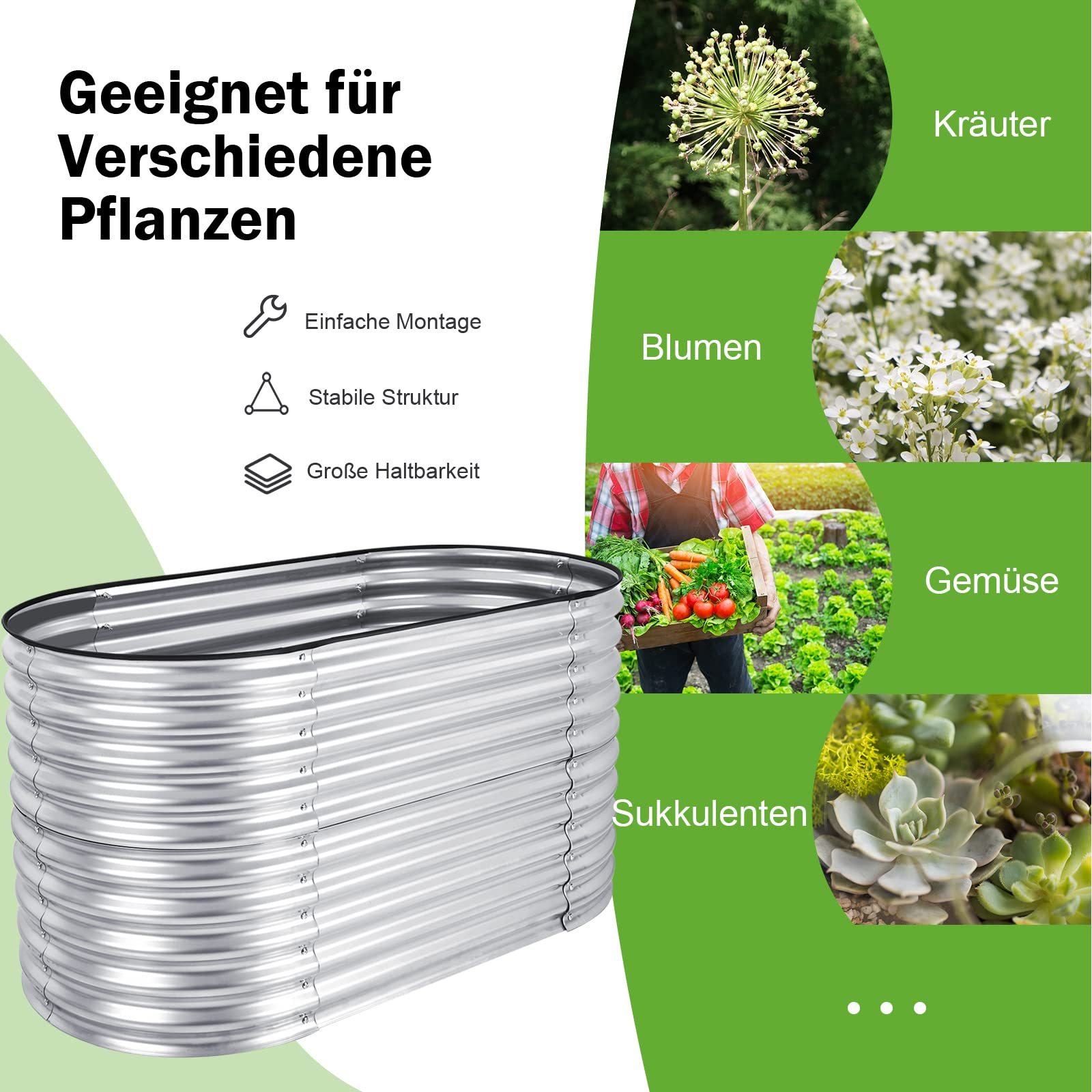 COSTWAY Verhoogd Metalen Bloembed – 95x31x80 Cm – Met Plank En Drainagegat – Roestwerende Coating – Belastbaar Tot 80 Kg – Voor Balkon, Terras Of Tuin – Groen