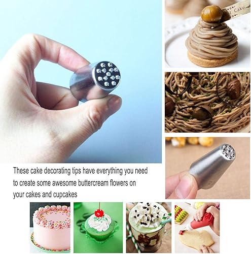 Miniatura 5 de Juego de 7 puntas grandes para tuberías, 3 puntas de crema de hierba rusa, herramienta para hornear y 7 boquillas de acero inoxidable de hojas (17