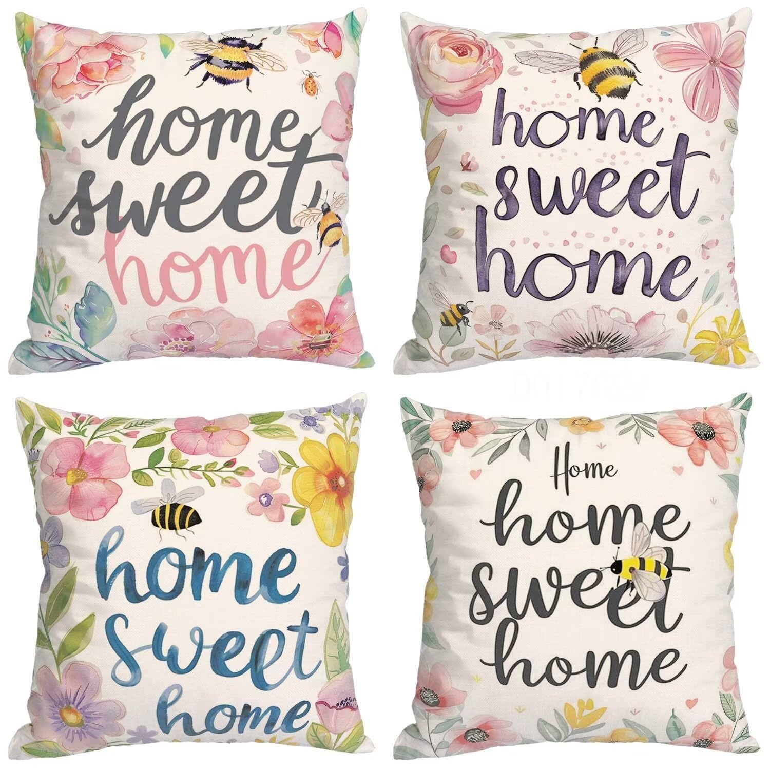 Housse de coussin 50x50cm lot de 4 taie d'oreiller douce fleur canapé salon