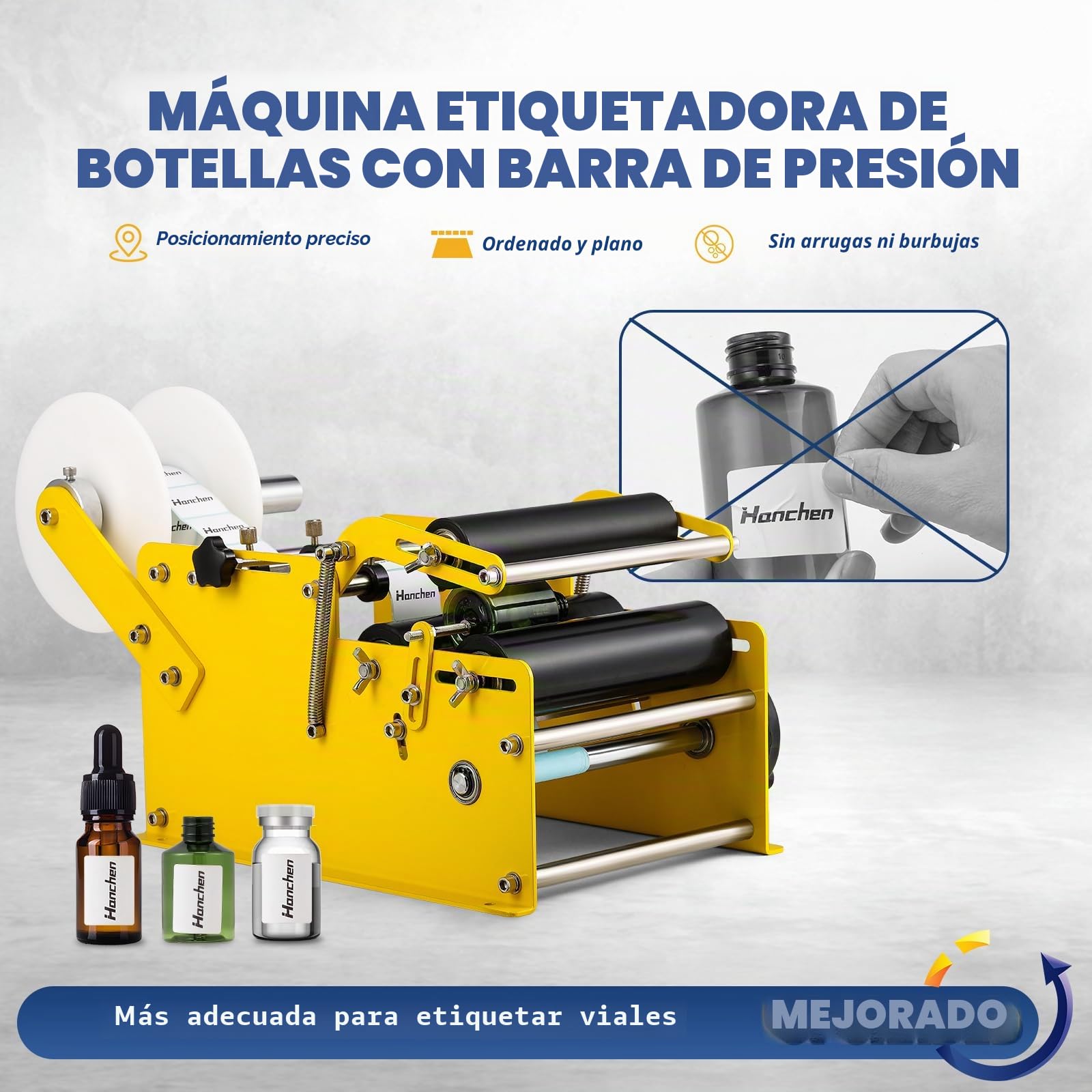 Hanchen Máquina etiquetadora manual de botellas redondas MT-30 para ancho de 10-110 mm, longitud de 10-300 mm (con asa)