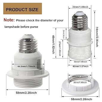 TWDRTDD E26 to E26 Socket Extender,7.4cm/2.91 inches E27/E26 Light Socket Extension,Thread Lamp Holder Adapter with Shade Rings (White, 3)