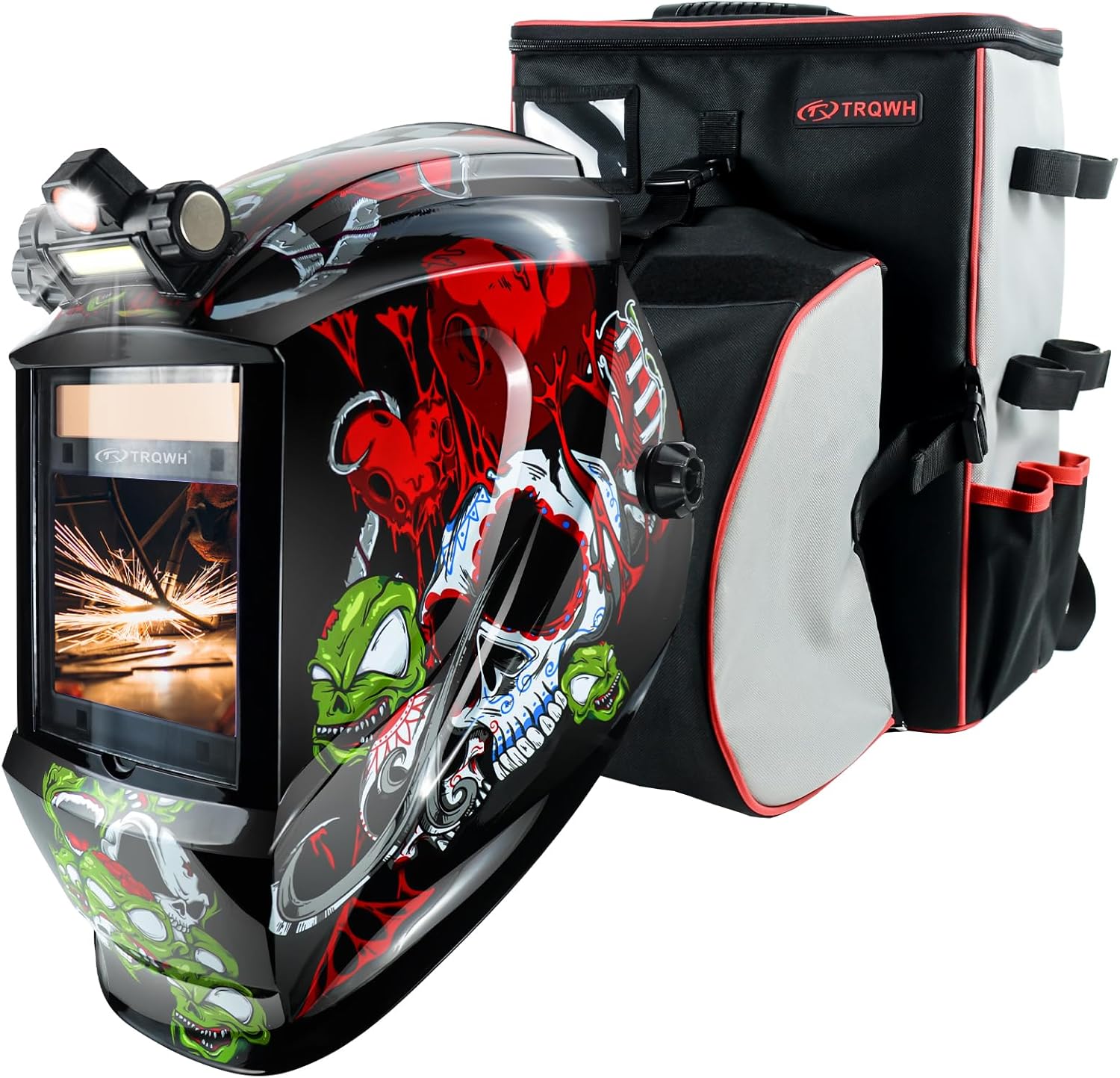 TRQWH Auto Darkening Welding Helmet Large Viewing True Color Solar Powered Welding Hood & Welding Backpack for Men Waterproof Reinforced Bottom Large Capacity