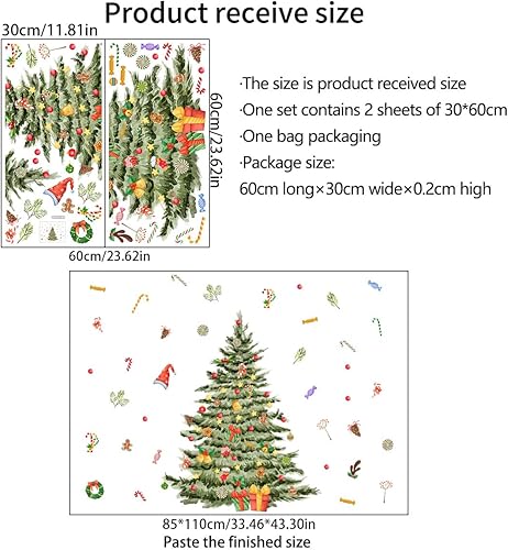 Miniatura 4 de Runtoo Calcomanías de pared para árbol de Navidad, adornos de Feliz Navidad, Papá Noel, para ventana, extraíble, bricolaje, decoración de pared,