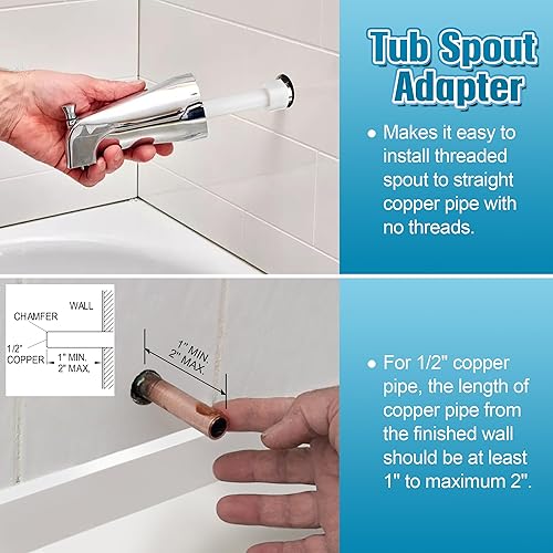 Miniatura 4 de Dreyoo Adaptador de boquilla de bañera cuatro en uno, adaptador de grifo de bañera roscado para cobre (compatible con tubo de cobre de 12 pulgada,