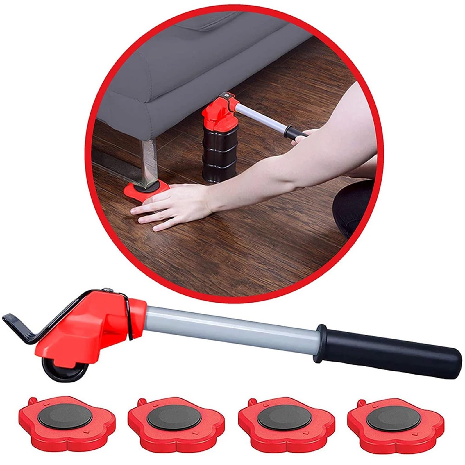 Set di 5 attrezzi per lo spostamento di mobili pesanti, kit di sollevamento con ruote, barre a rullo e strumenti manuali per spostare mobili e frigoriferi in modo efficiente
