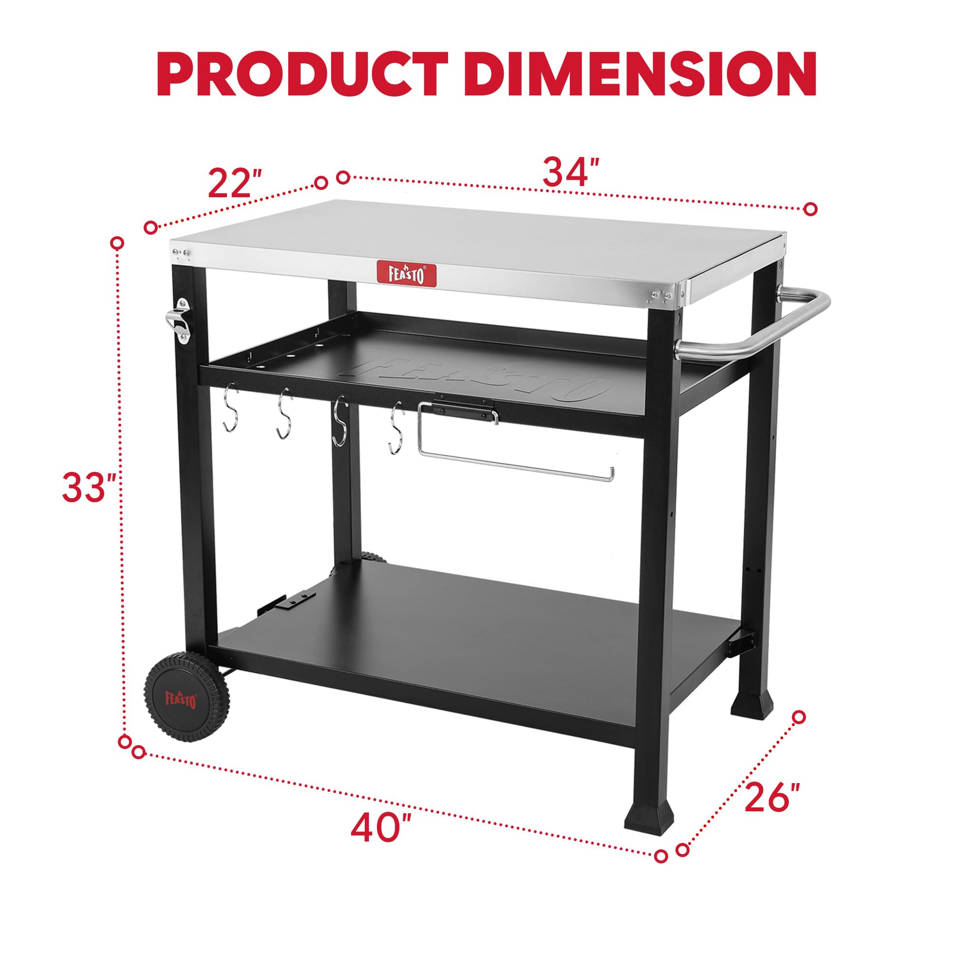 FEASTO Beweglicher Tisch für Lebensmittelzubereitung Edelstahl-Tischplatte L 99,5 x B 65,6 x H 83 cm