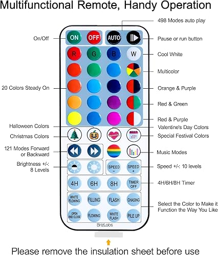 Miniatura 8 de Brizled Cadena de luces que cambian de color, 100 luces LED rojas de 33 pies con control remoto, cadena de luces RGB regulables, cable transparente,