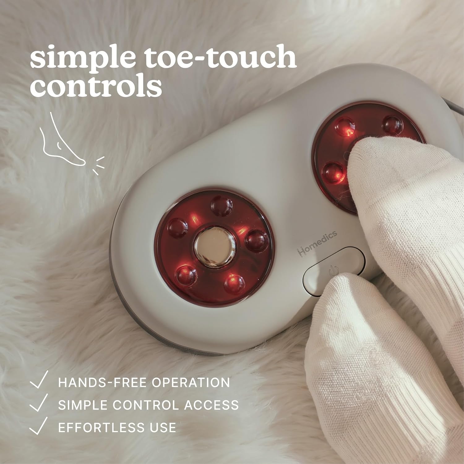 Homedics MaxComfort Shiatsu Foot Massager with Heat, Rotating Massage Nodes, Toe-Touch Controls, Compact Portable Heated Foot Massager for Home, Office & Everyday Relaxation