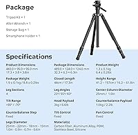 Vista 8 de SmallRig CT150 - Trípode de video de viaje de fibra de carbono, 61.8'' Carga máxima 3kg / 6.6lb para cámaras, DSLR - 4937