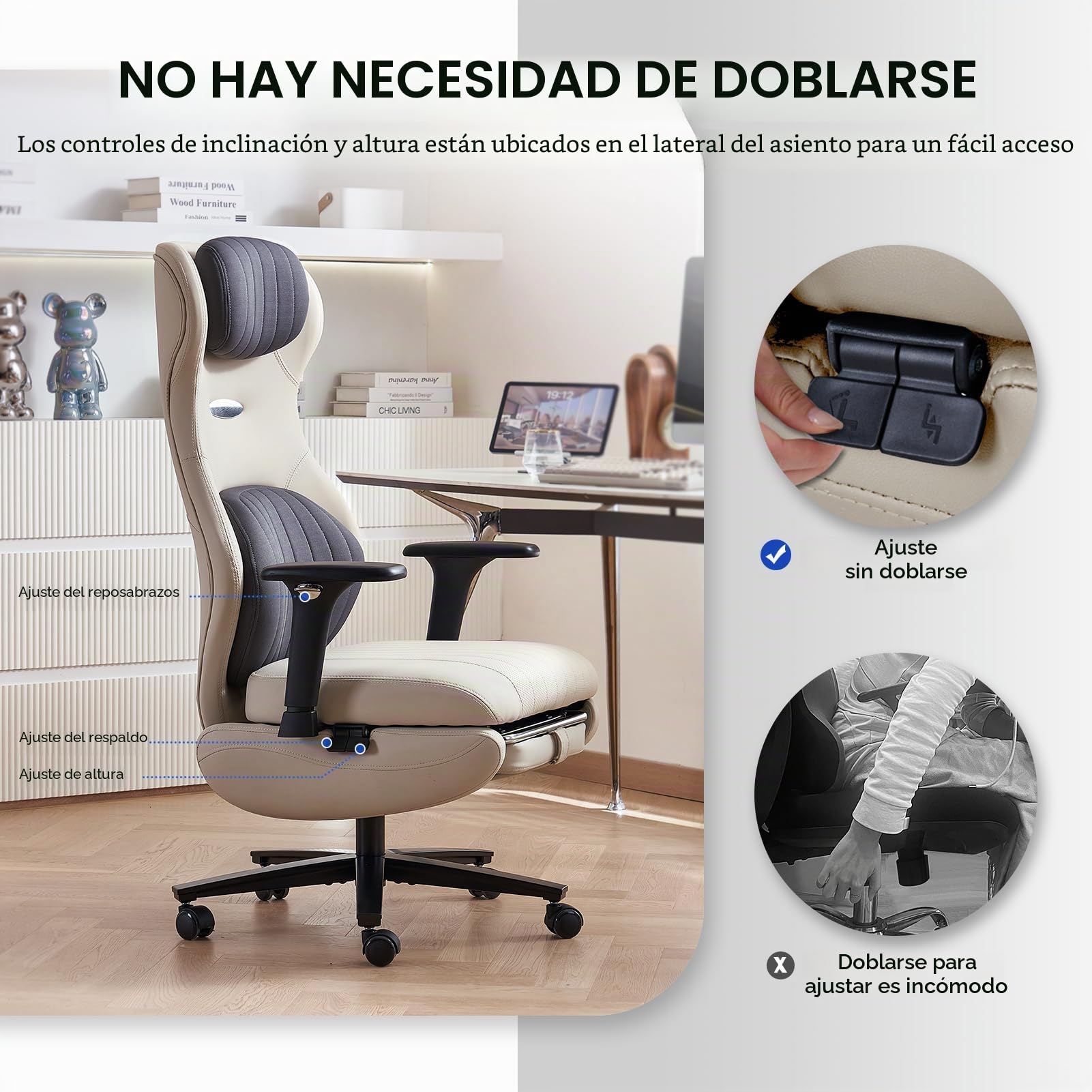 EMIAH Silla Oficina Ergonómica, Silla de Escritorio Reclinable con Reposapiés, Reposabrazos Ajustables, Silla Game de Respaldo Alto, Silla de Ordenador Ejecutiva con Soporte Lumbar, Cuero PU (Blanco)