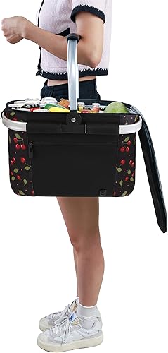 Miniatura 27 de ALLCAMP Cesta de pícnic, 2 cajas de hielo incluidas con enfriador aislado de 32 litros, cesta de picnic plegable gruesa con cestas extraíbles y