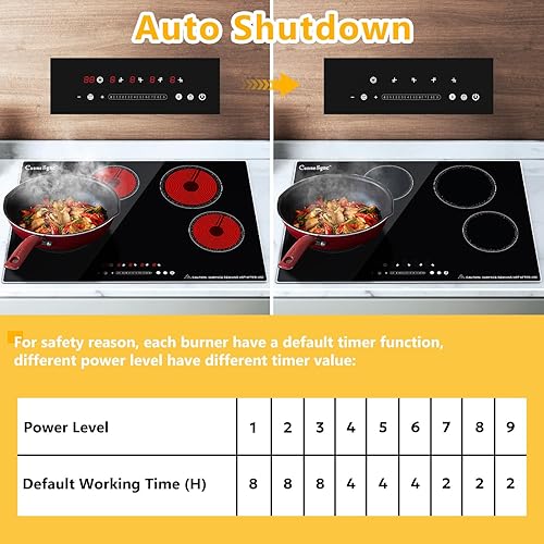 Miniatura 7 de Estufa eléctrica de 30 pulgadas, estufa eléctrica de 4 quemadores con marco de metal de protección de vidrio, 7200 W, cerraduras de seguridad y