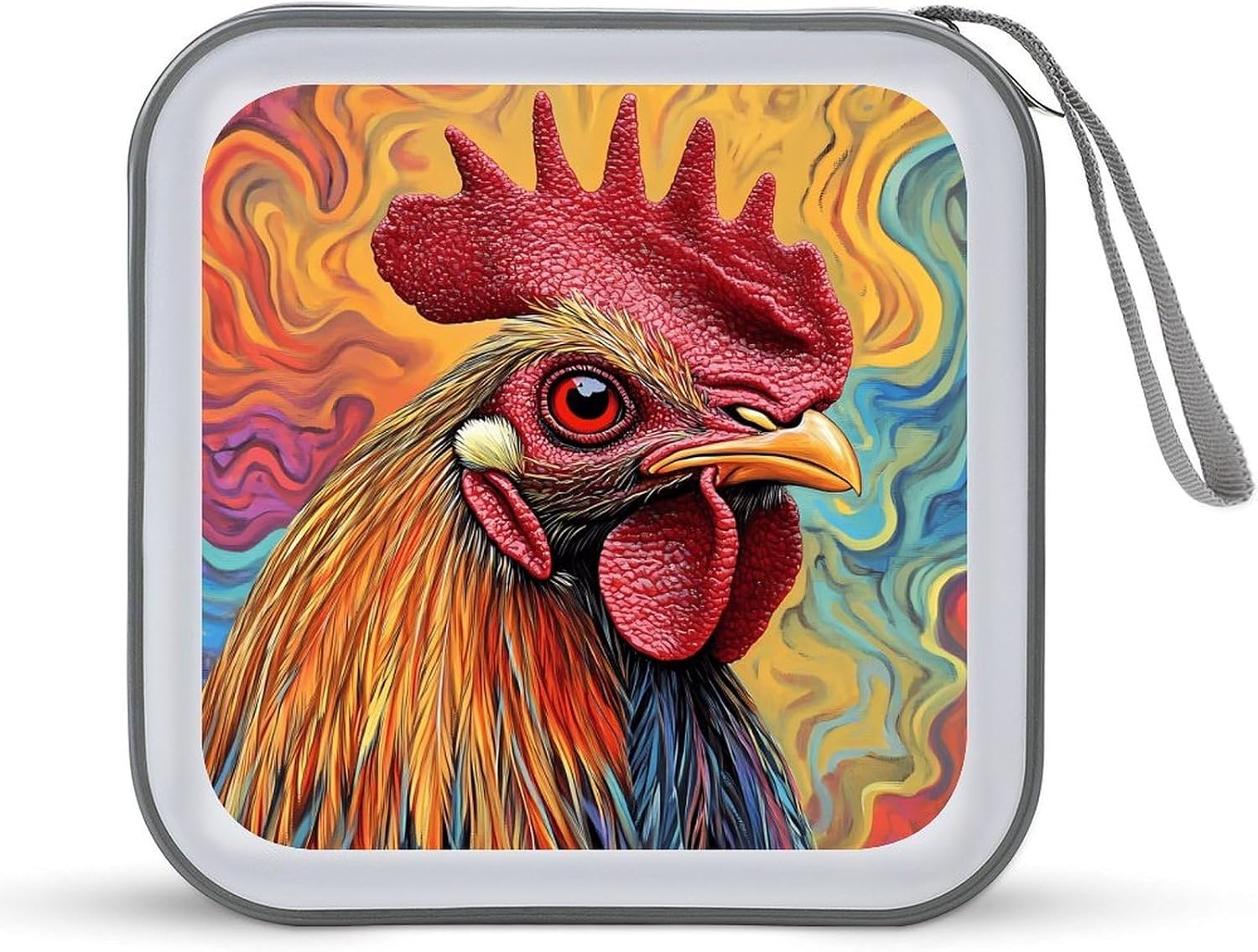 Rooster with Colorful Tie-Dye CD Case DVD Storage Holder Binder 40 Capacity