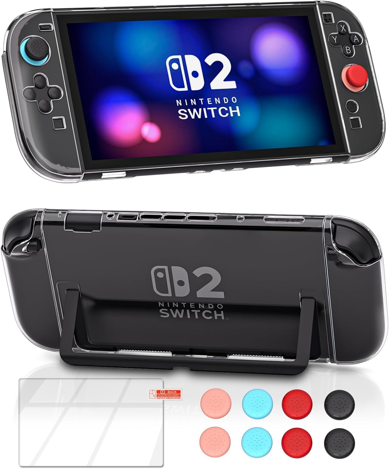 Dockable Case Compatible with Nintendo Switch 2 – Clear Hard Protective Shell with Tempered Glass Screen Protector & Thumb Grip Caps｜Protective Accessory Set for Travel & Home Use - Image 9