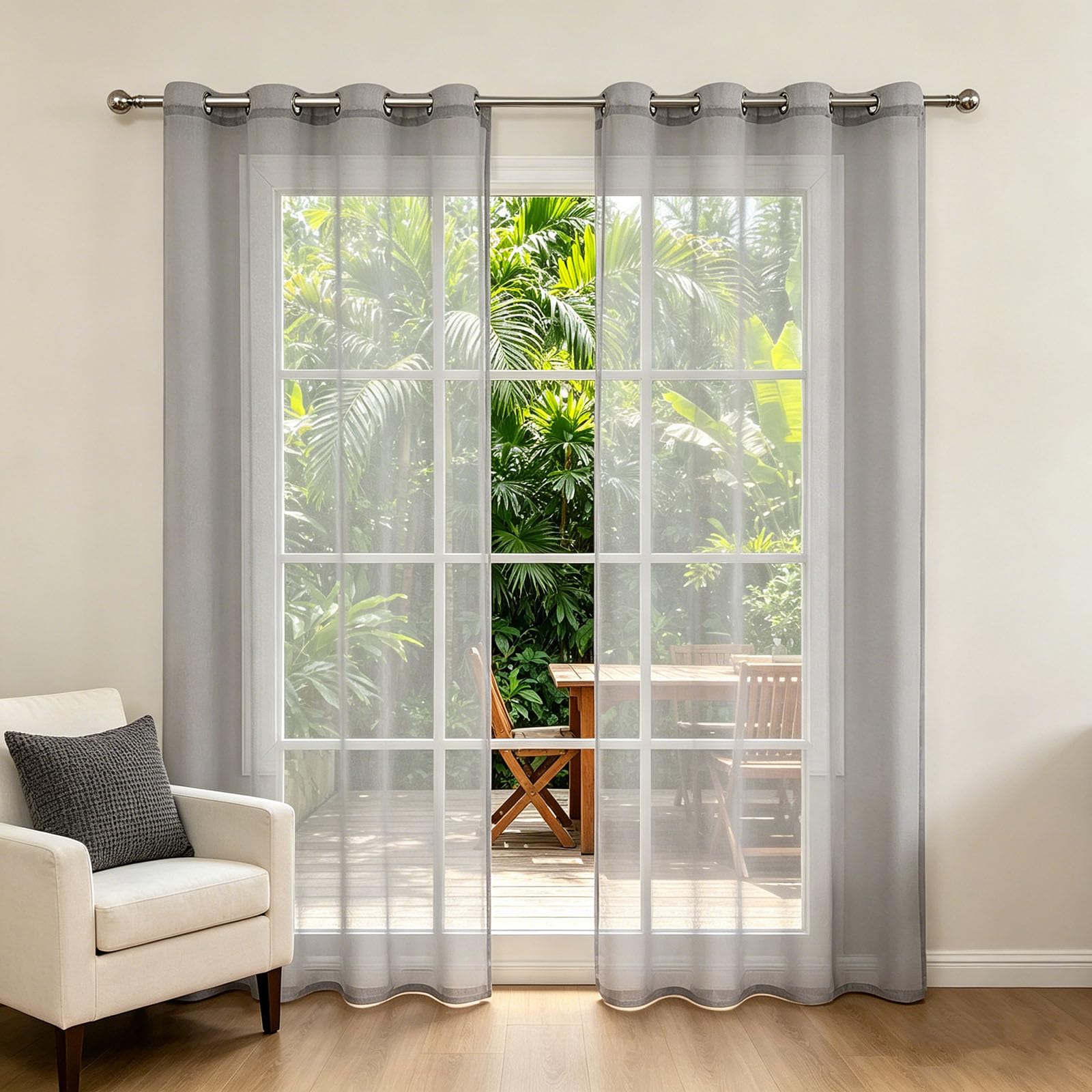 Rideau voilage anti-UV et tulle transparent gris anti-éblouissement
