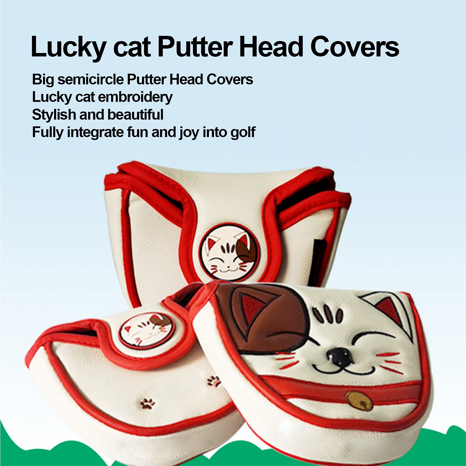 Pokrowce na główkę Młotka Golfowego, Lucky Cat Wodoodporna Osłona Główki Młotka Golfowego Club Center Putter Osłona Główki Osłony Ochronnej