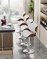 Vista 9 de Bar Stools Set of 2, Adjustable Swivel Leather Bar Stools for Kitchen Island, Mid Century Modern Counter Height Bar Chairs Barstools with Back &