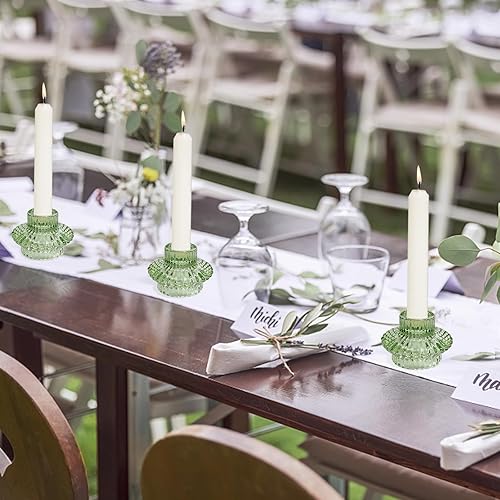 Miniatura 6 de Juego de 3 portavelas reversibles, forma cónica de cristal verde y candelita para centro de mesa, boda, fiesta, decoración del hogar
