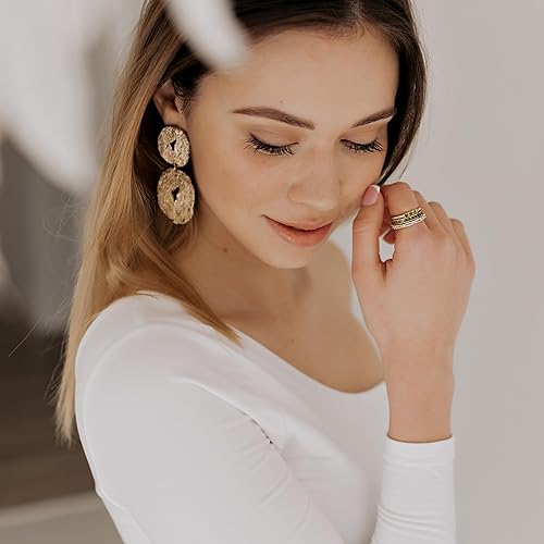 Vista 4 de Anillos de oro para mujer, no se deslustra, delicados anillos apilables de moda, eternidad, promesa, circonita cúbica, juego de anillos de peridoto