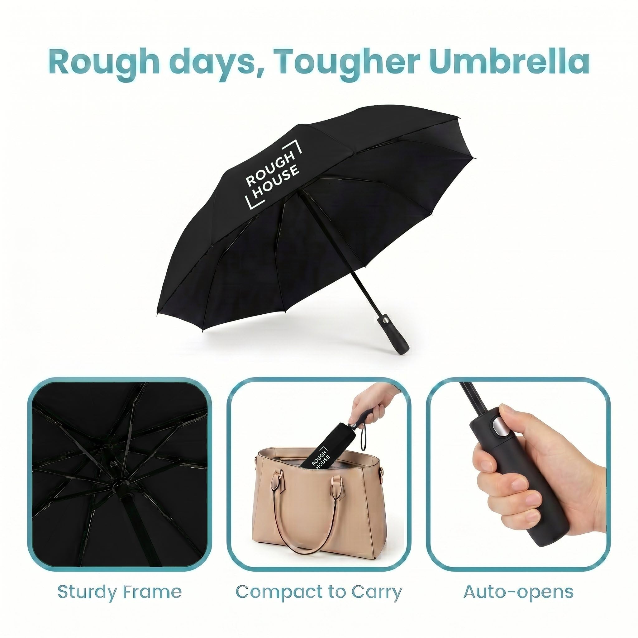 Roughhouse Foldable Jumbo XL Golf Umbrella – Windproof, Tri-Fold